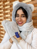 کلاه و شال و دستکش سرهمی _۳کاربرد در یکمحصول_ فری سایز ۸ سال به بالا_تک رنگ طوسی