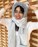 کلاه و شال و دستکش سرهمی _۳کاربرد در یکمحصول_ فری سایز ۸ سال به بالا_تک رنگ طوسی