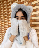 کلاه و شال و دستکش سرهمی _۳کاربرد در یکمحصول_ فری سایز ۸ سال به بالا_تک رنگ طوسی
